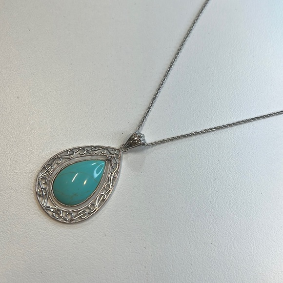 R. H. Macy Silver & Turquoise Teardrop Pendant Necklace, NWT! - Picture 1 of 5